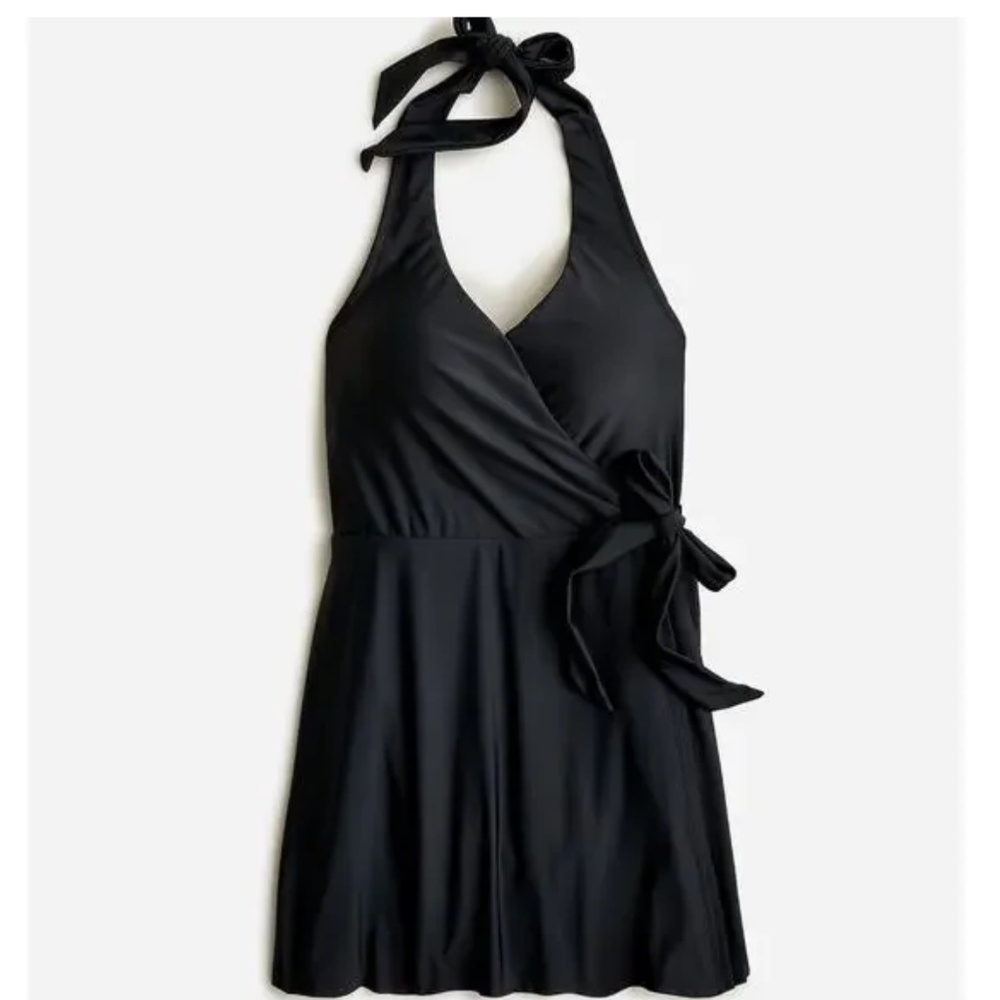 J.Crew Halter Wrap Swim Dress Black Padded Vacation Beach Resort US 8 NWT